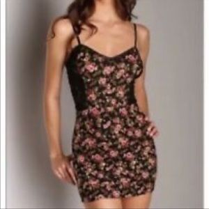 Intimately Free People Black Floral Gold Metallic Lace Panel Mini Bodycon Dress